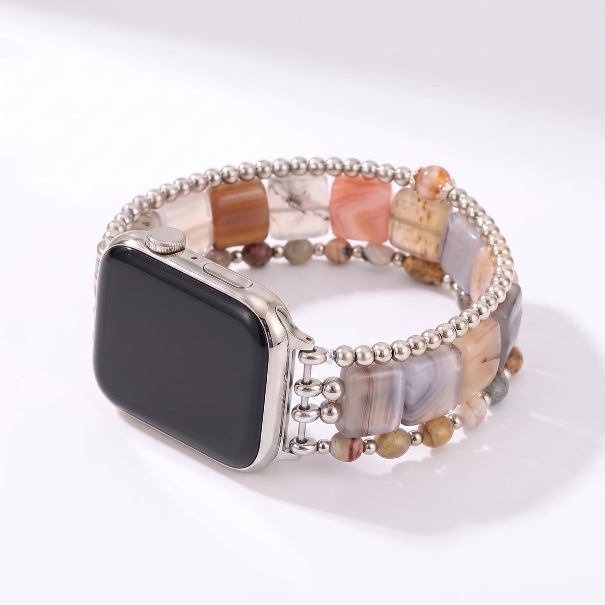 Correa elástica para Apple Watch de ágata Hora Dorada, plateada