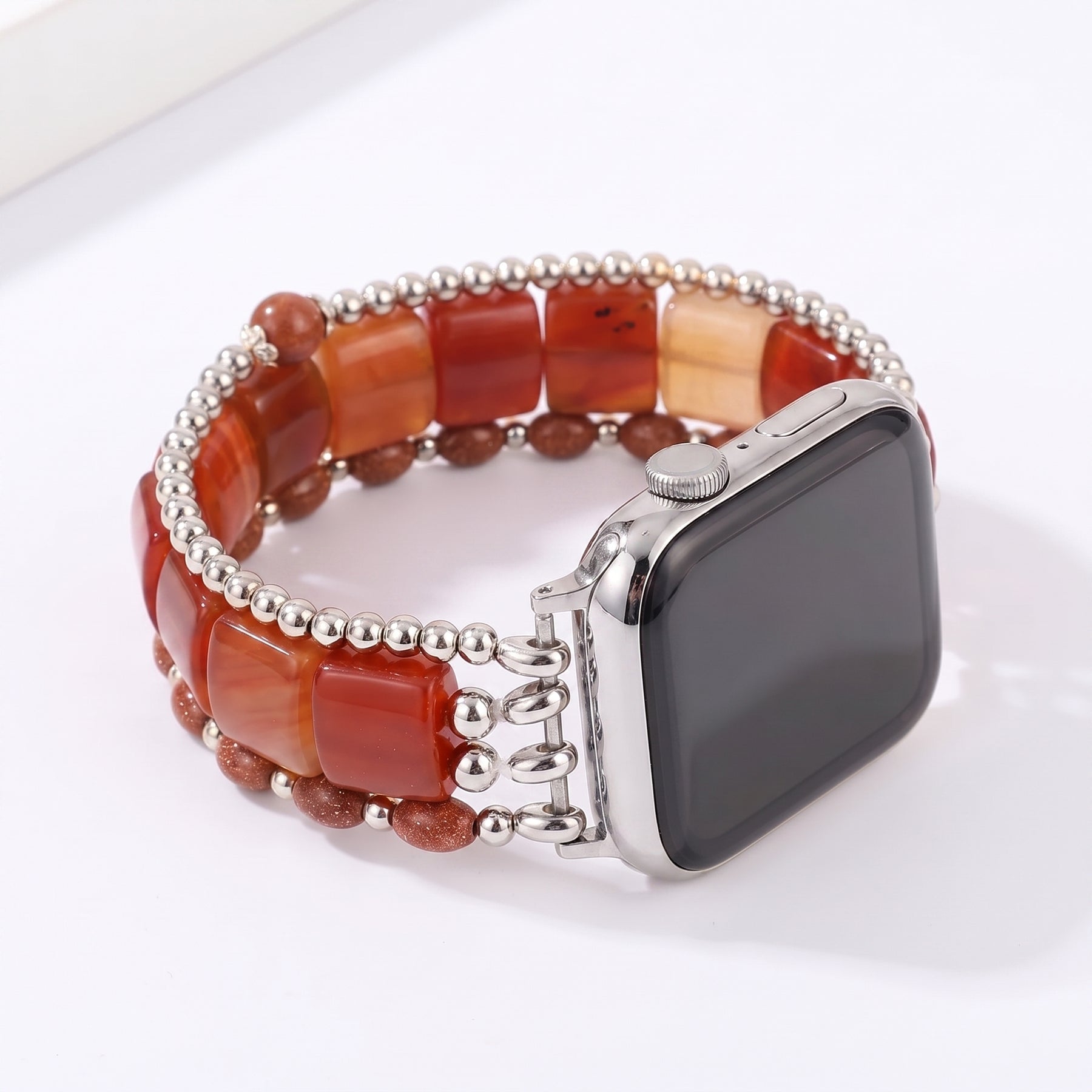 Correa elástica para Apple Watch de ágata Hora Dorada, plateada