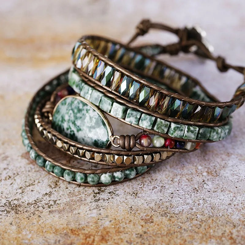 Pulsera envolvente verde vintage