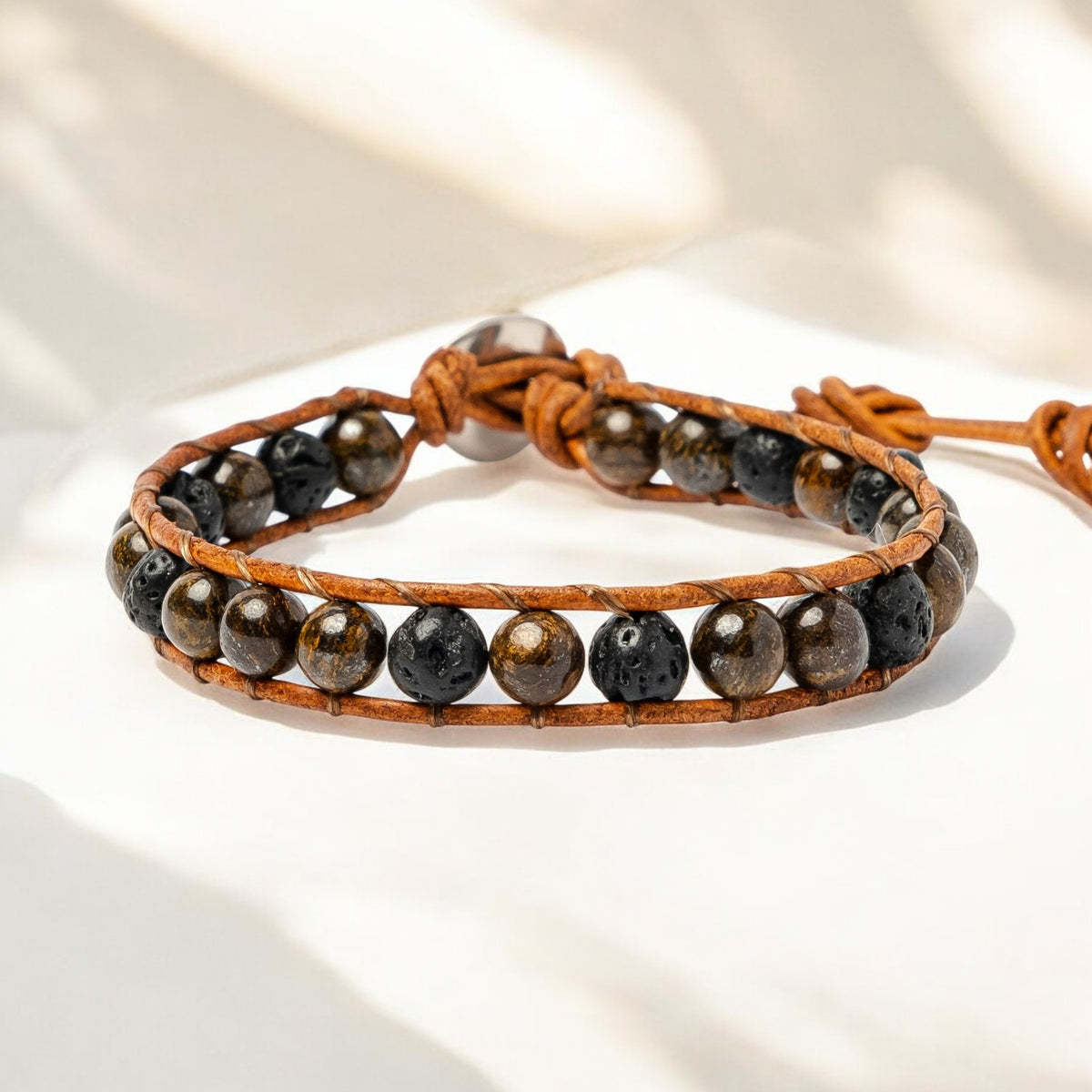 Pulsera de hombre de broncita y lava