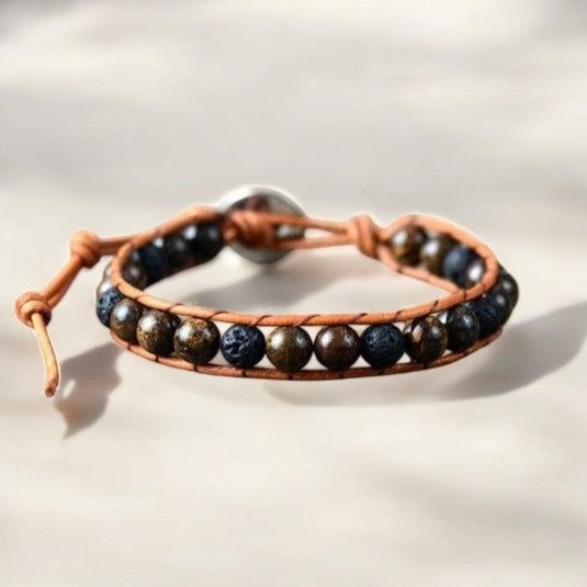 Pulsera de Bronzita y Lava para Hombre
