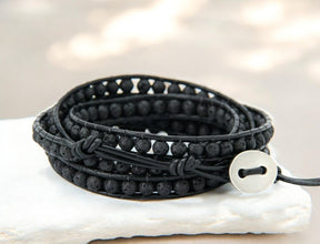 Pulsera Envueltada de Piedra de Lava para Hombre