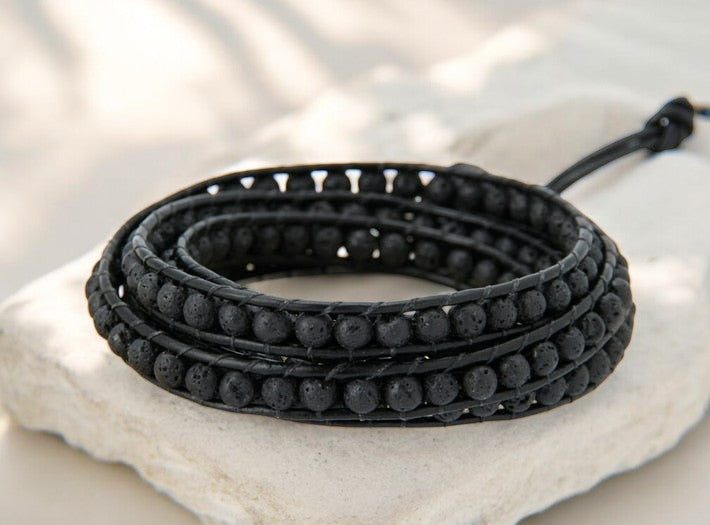 Pulsera Envueltada de Piedra de Lava para Hombre