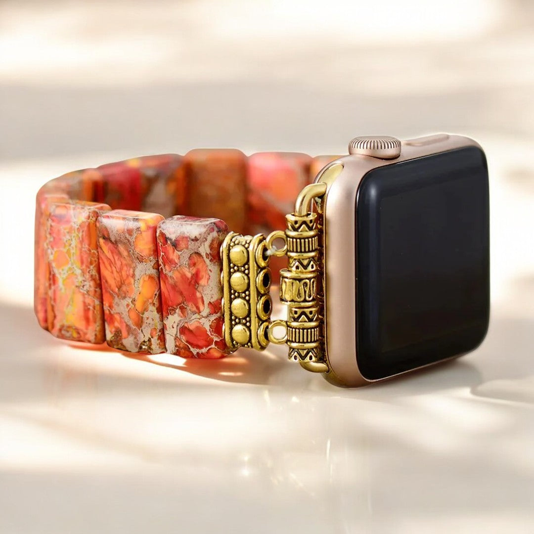 Correa elástica Apple Watch con jaspe tibetano y calabaza