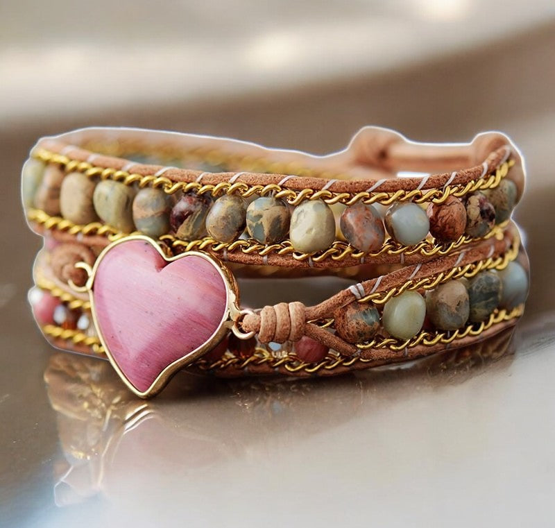 Pulsera envolvente de protección de amor de Rodonita