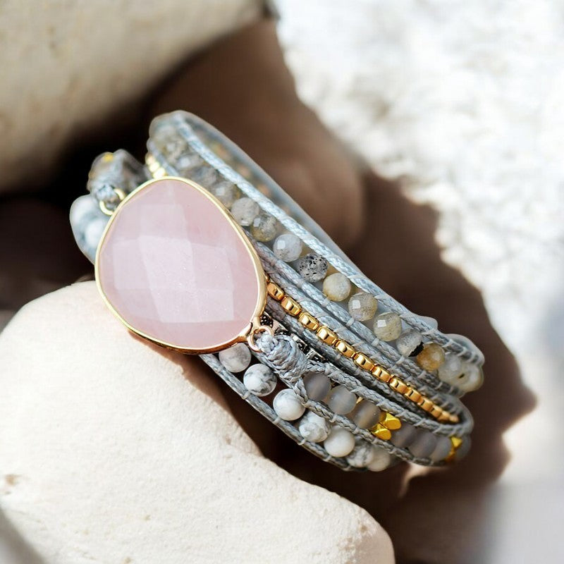 Pulsera envolvente amorosa de cuarzo rosa
