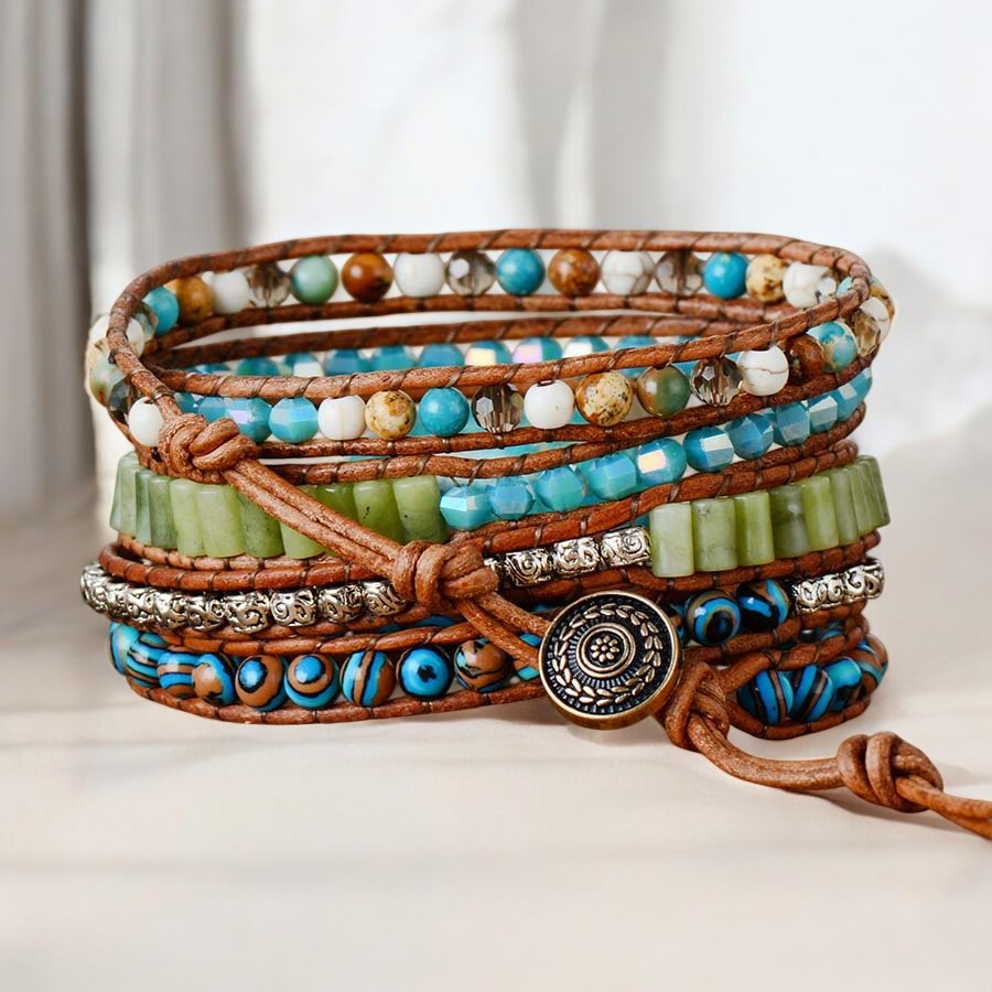 Pulsera envolvente de jaspe oceánico retorcido