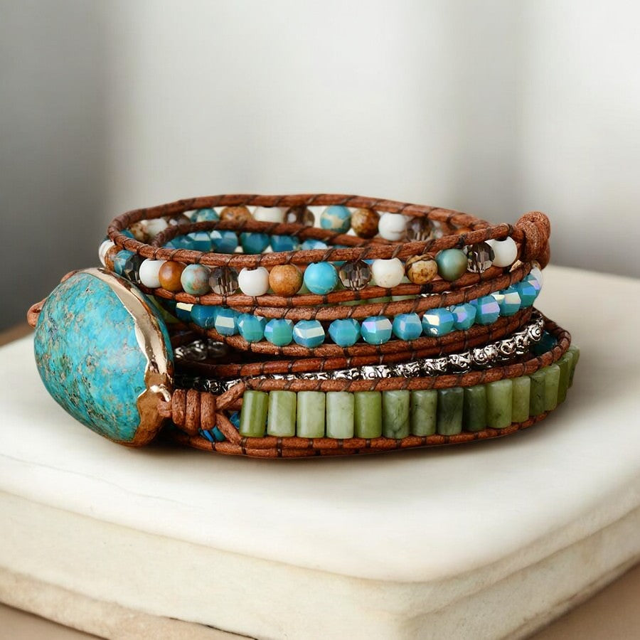 Pulsera envolvente de jaspe oceánico retorcido