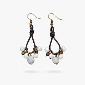 Pearls & Labradorite Leather Earrings - Cape Diablo